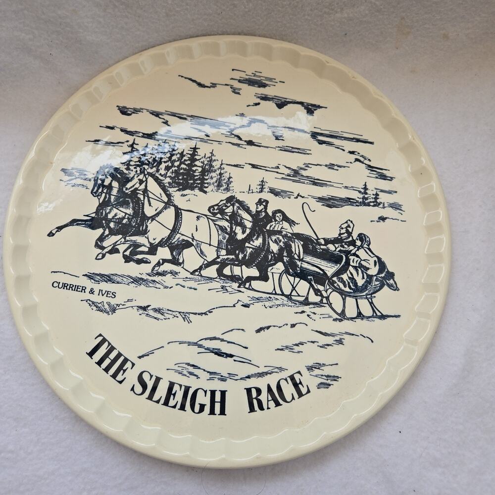 Currier And Ives The Sleigh Race Porcelain Cake Plate Serving Platter Tray 11''